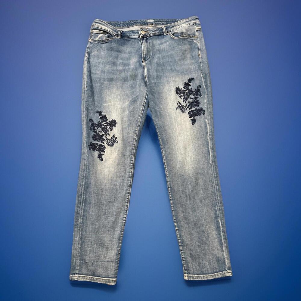 Soho Light Wash Jeans with Black Floral Embroidery